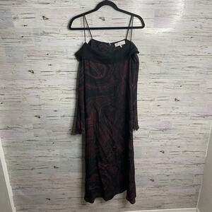 Rachel Zoe black red Maxi  long sleeve cold shoulder dress size small